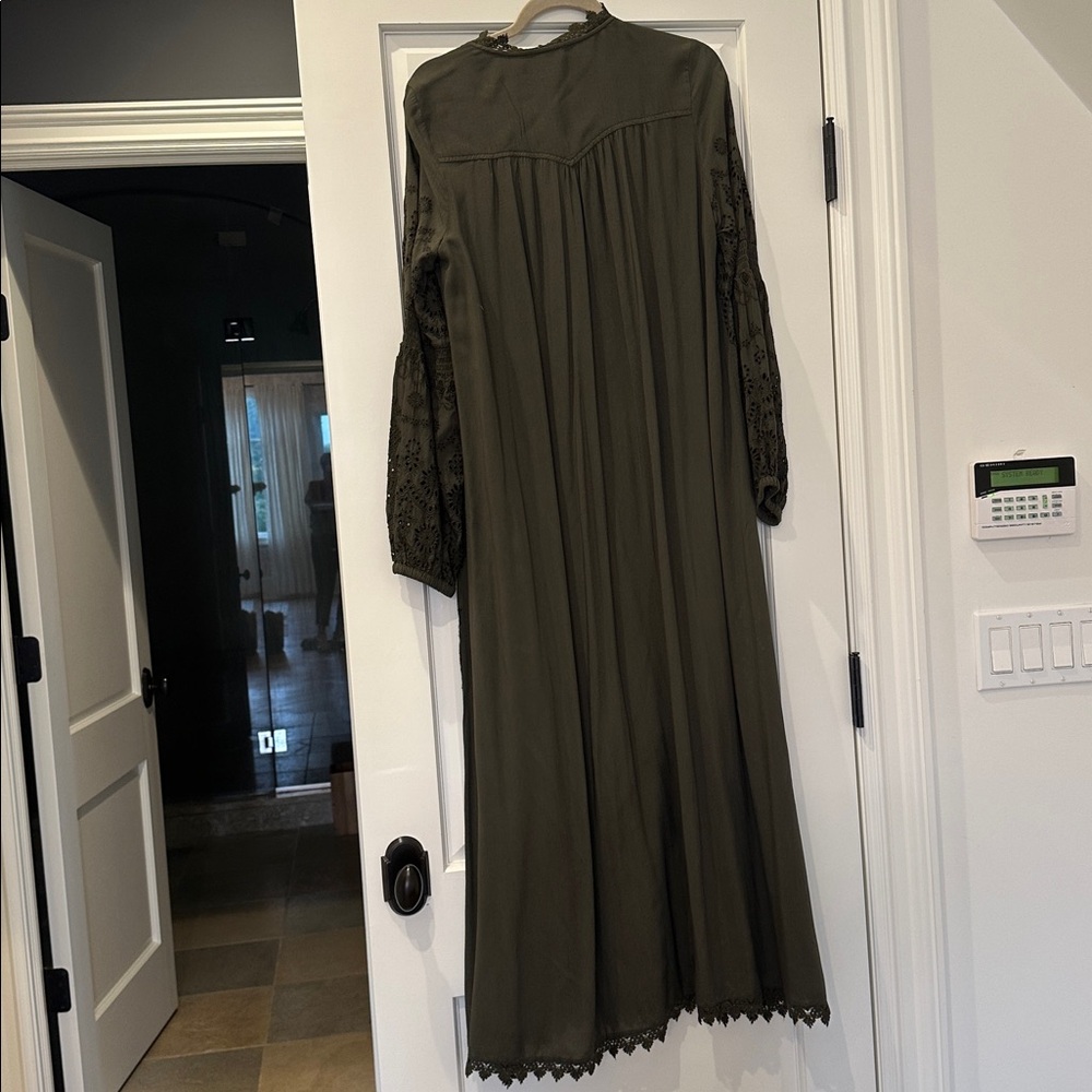 Olive Green Embroidered Maxi Dress By Sundance - Picture 7 of 7